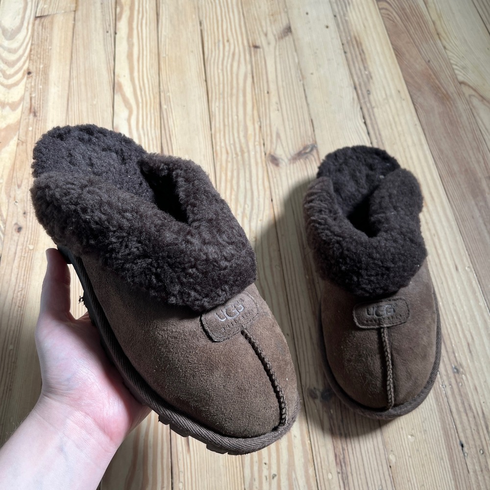 UGG Coquette Suede Slippers Womens 8 Chocolate Brown Sheepskin Scuff S/N 5125